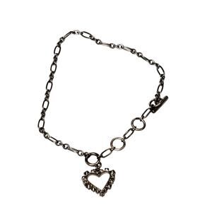 KS Chain Bracelet Heart Dangle Charm 8" Signed Vtg